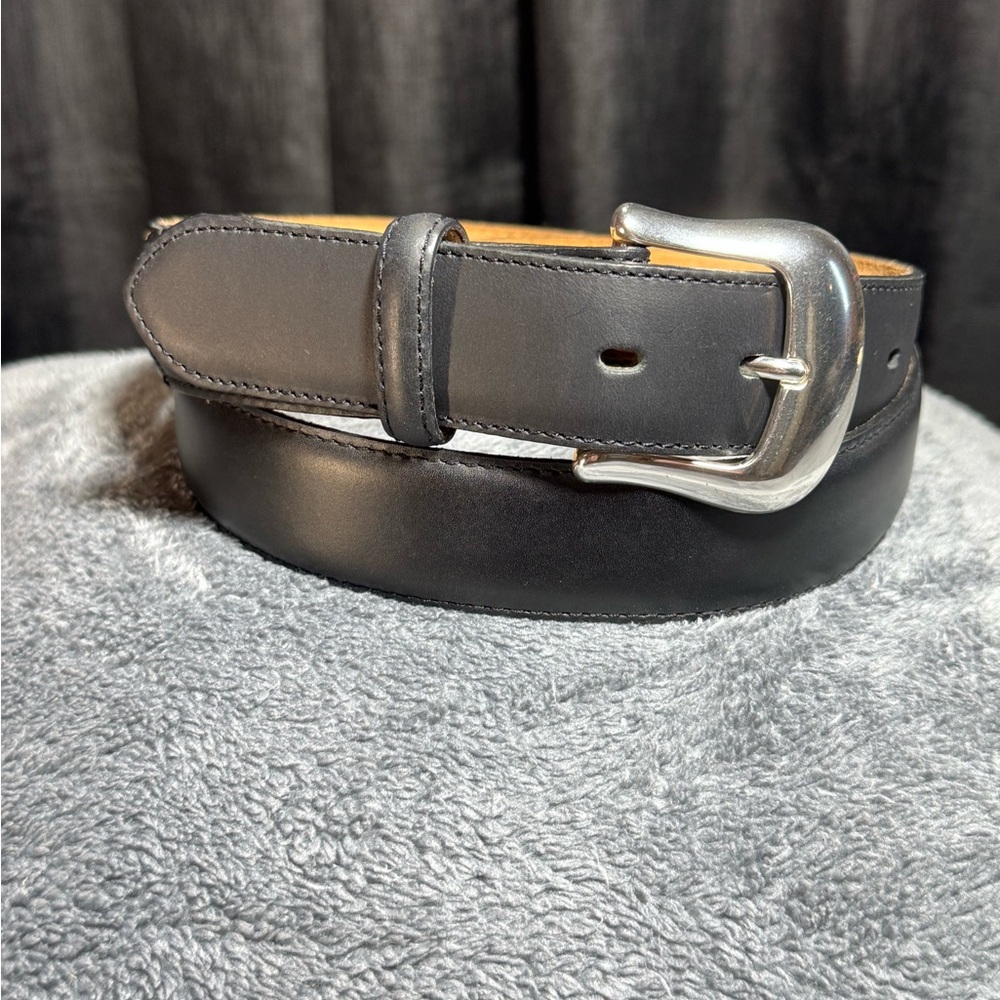 Tony Lama Black Leather Belt with Silver Buckle
